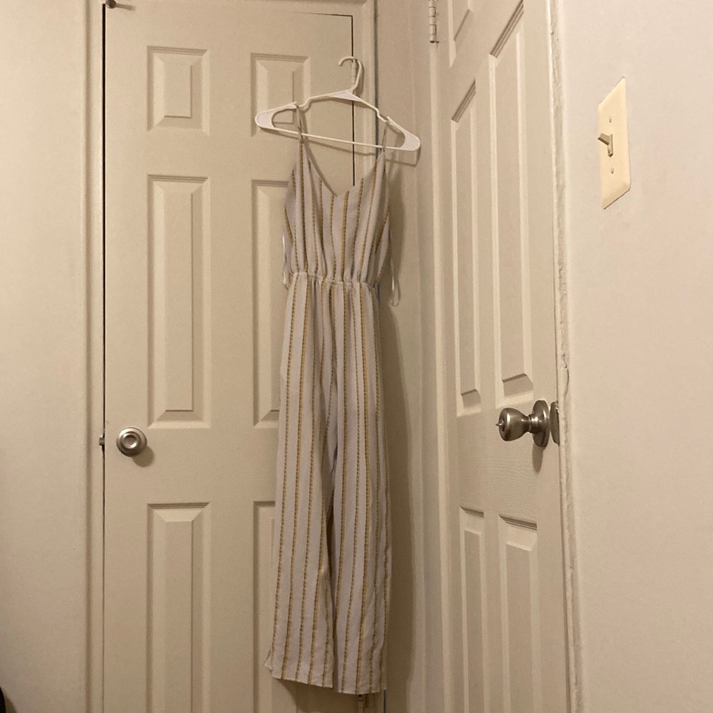 Striped white, grey, and yellow slip romper from One Clothing Los Angeles - Picture 1 of 4